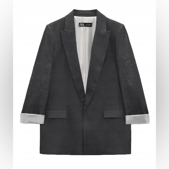 Zara Jackets & Blazers - Zara Charcoal‎ Gray Linen Blazer Sz XL 7979/500
